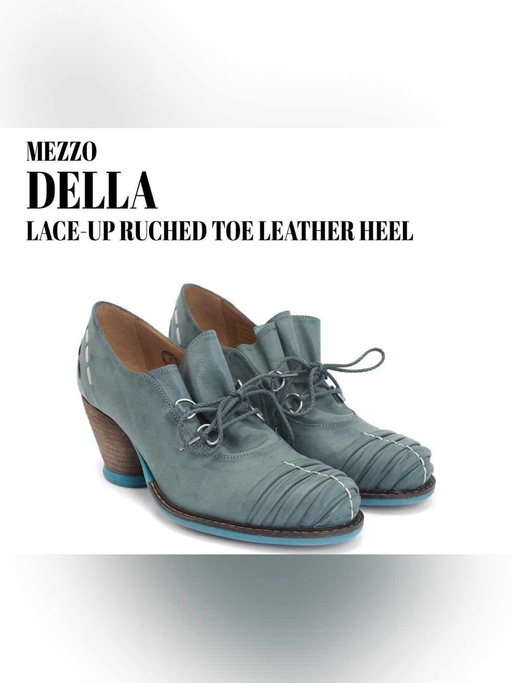 Fluevog EXCELLENT Mezzo Della blue leather ruched-toe lace-up heel -9